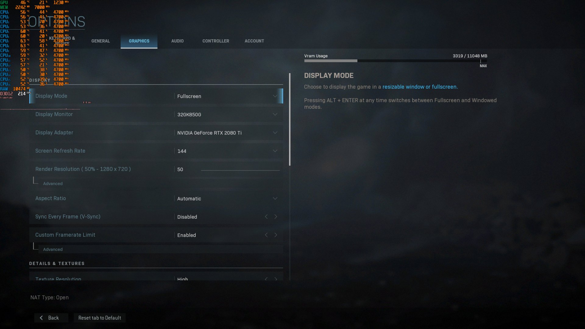 Here are the PC graphics settings for Call of Duty Modern Warfare Open Beta